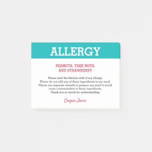 Lebensmittelallergie-Alarm Restaurant Personalisie Post-it Klebezettel