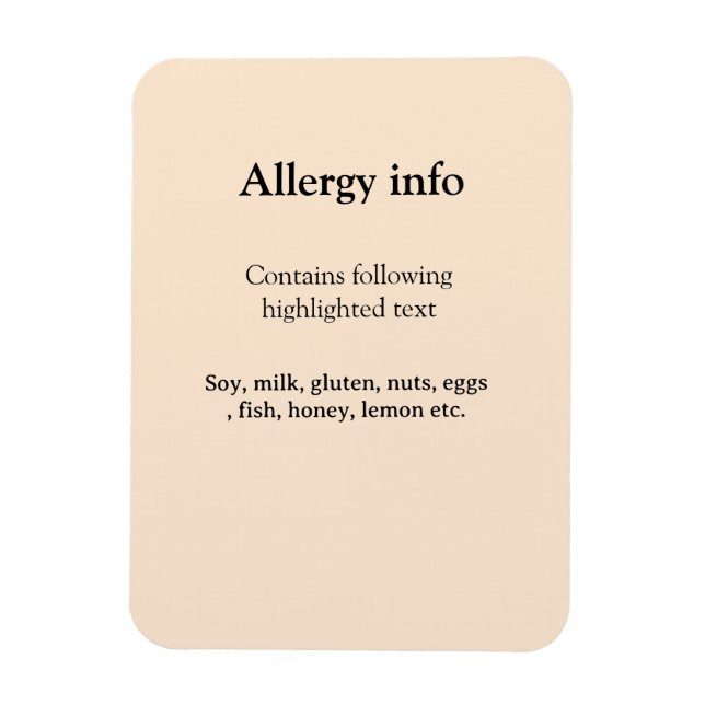 Lebensmittelallergie-Warnung Name hinzufügen Text  Magnet (Vertikal)