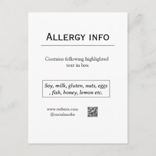 Lebensmittelallergie-Warnung Name hinzufügen Text Postkarte