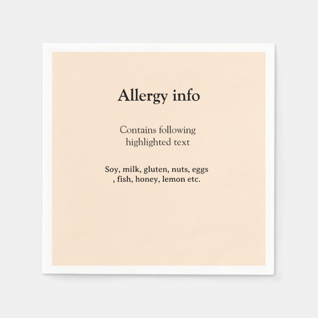 Lebensmittelallergie-Warnung Name hinzufügen Text  Serviette (Vorderseite)