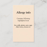Lebensmittelallergie-Warnung Name hinzufügen Text