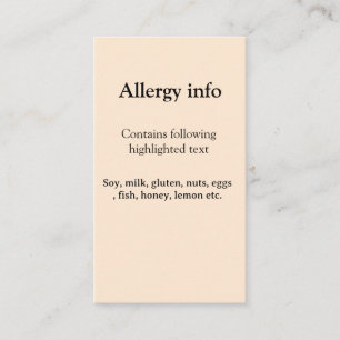 Lebensmittelallergie-Warnung Name hinzufügen Text Visitenkarte
