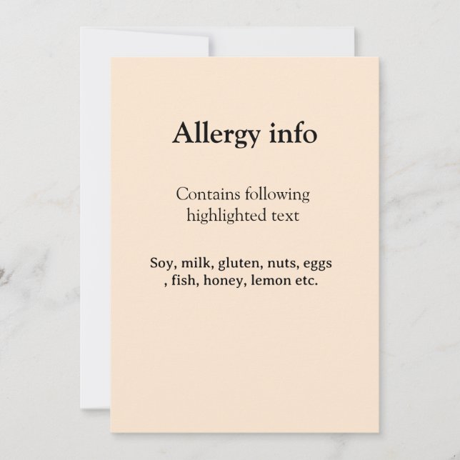 Lebensmittelallergie-Warnung Name Text Lebensmitte Einladung (Vorderseite)