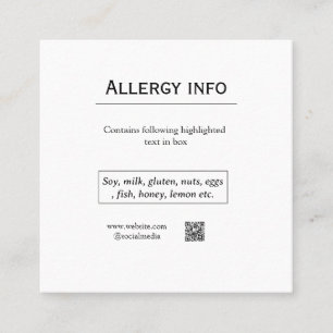 Lebensmittelallergie-Warnung Name Text Lebensmitte Quadratische Visitenkarte