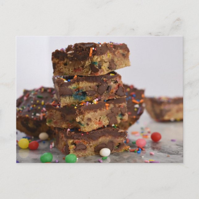 Lebensmittelfotografie Chocolate Chip Cookie Bars Postkarte (Vorderseite)