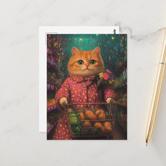 Lebensmittelgeschäft Adorable Ginger Cat Postkarte (Vorderseite/Rückseite Beispiel)