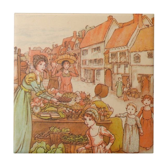 Lebensmittelgeschäft am Vintagen Markttag Fliese (Vorderseite)