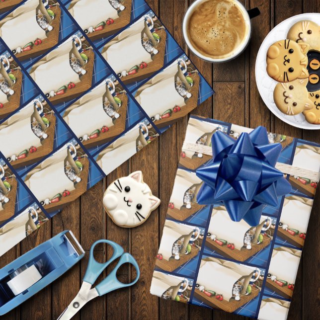 Lebensmittelgeschäft Papiertasche Katze Küche Blau Geschenkpapier (Von Creator hochgeladen)