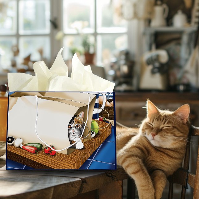 Lebensmittelgeschäft Papiertasche Katze Küche Blau Große Geschenktüte (Von Creator hochgeladen)