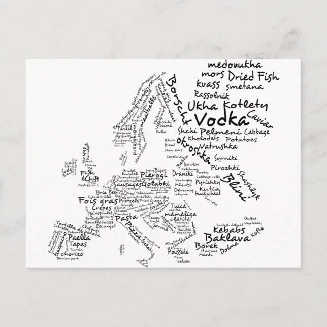 Lebensmittelkarte Europas Postkarte (Vorderseite)