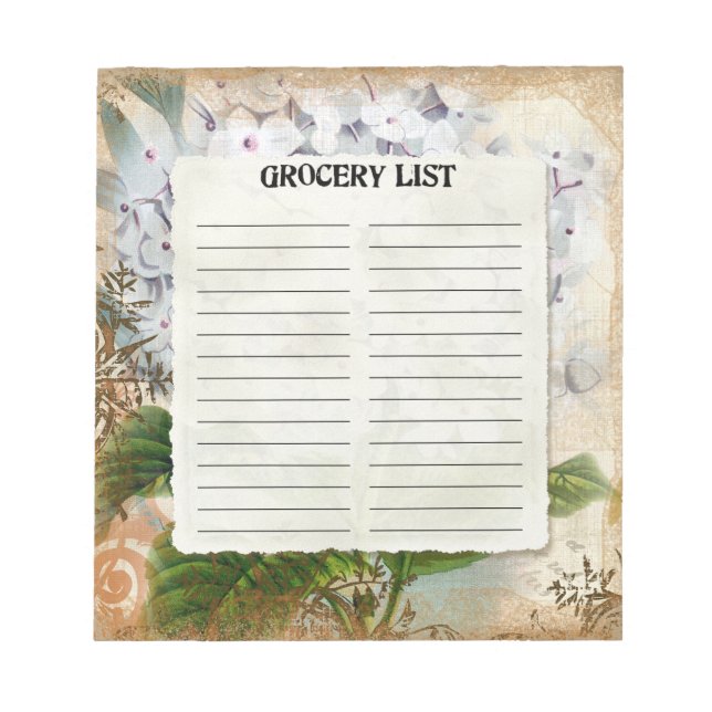 Lebensmittelkarte Vintage botanische Hydrangea Art Notizblock (Vorderseite)