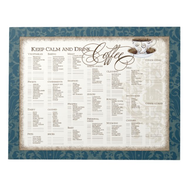 Lebensmittelkartentasche - Behalt Ruhe und Drink C Notizblock (Vorderseite)