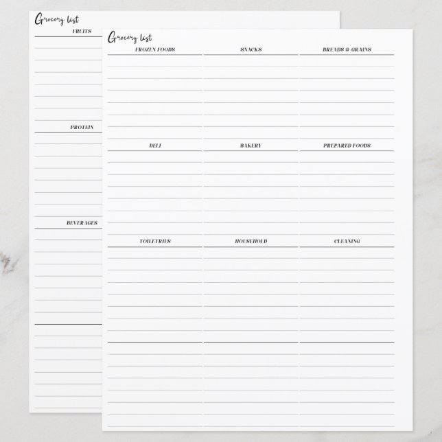 Lebensmittelliste Planner Seiten einfügen (Vorne/Hinten)