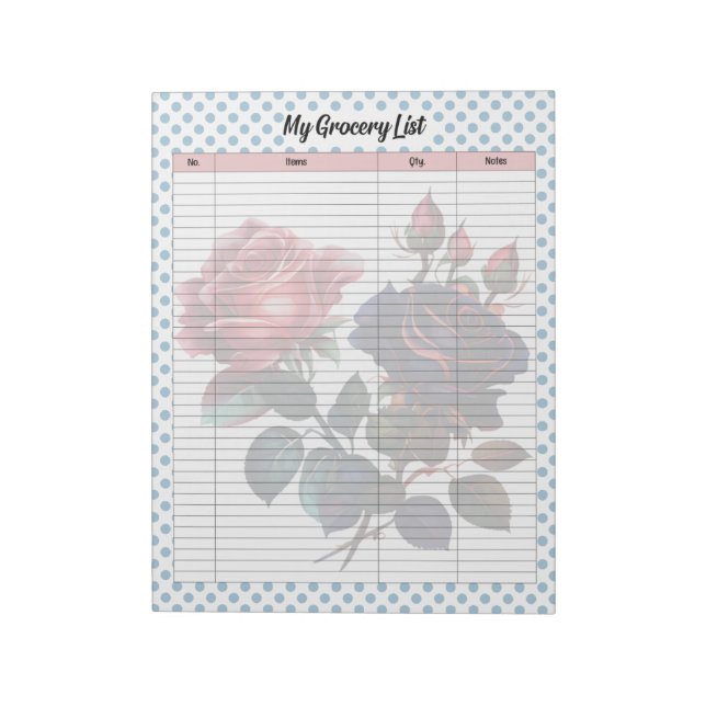 Lebensmittelliste Rosa und Blaue Rose Notizblock (Rotiert)