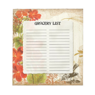 Lebensmittelliste Vintag Botanisches Orangennastur Notizblock
