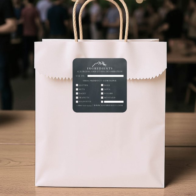 Lebensmittelsicherheit Allergene Artisanal Produkt Quadratischer Aufkleber (product packaging sticker artisan business gift blackboard handmade homemade ingredients list)