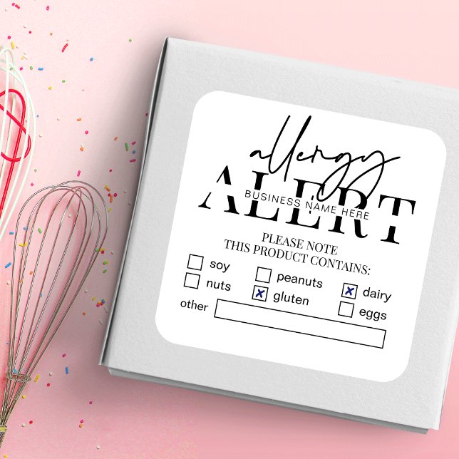 Lebensmittelsicherheitsallergie Warnhinweis Minima Quadratischer Aufkleber (Von Creator hochgeladen)