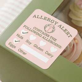 Lebensmittelsicherheitsallergie Warnhinweis Pink B Quadratischer Aufkleber