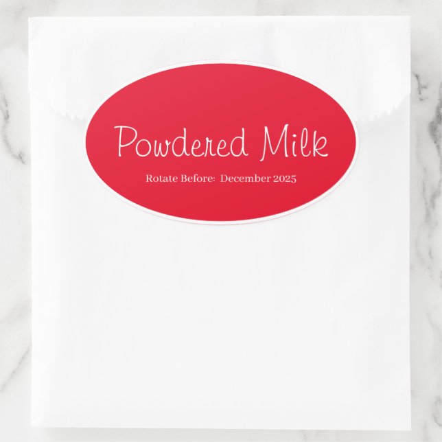 Lebensmittelspeicher Küchenkleber, Pulvermilch Ovaler Aufkleber (Tasche)