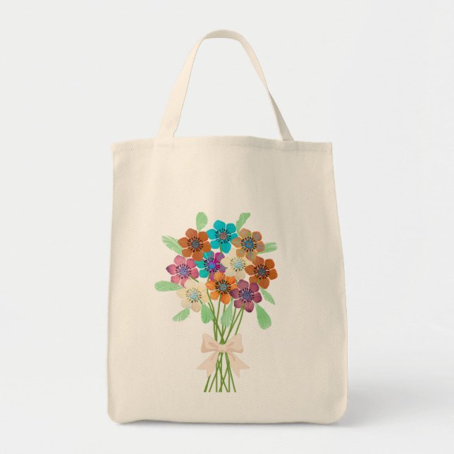 Lebensmitteltasche mit Blumenstrauß Tragetasche (Vorne)