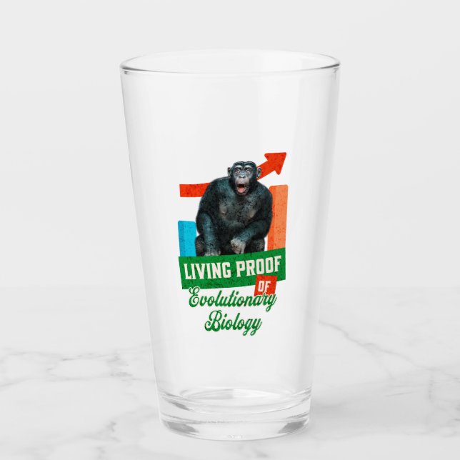 Lebensnachweis der Evolutionsbiologie Funny Chimp Glas (Vorderseite)
