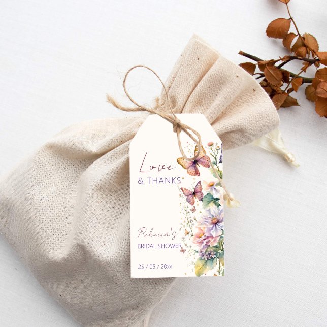 Lebenszeit der Schmetterlinge Blumengefälligkeit f Geschenkanhänger (Lifetime of Butterflies floral bridal shower thank you favor Gift Tags pastel spring summer )