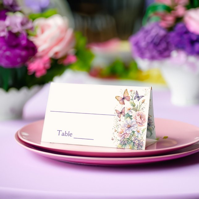 Lebenszeit der Schmetterlinge, blumengeschmücktes  Platzkarte (Lifetime of Butterflies floral spring summer bridal shower table decor printed Place Card)