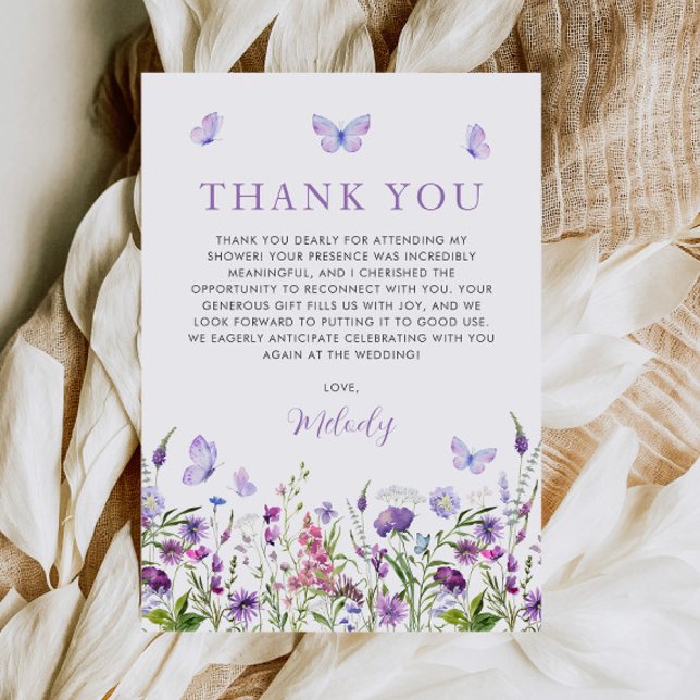 Lebenszeit des Brautparty der Wildblume von Schmet Dankeskarte (Lifetime of Butterflies Wildflower Bridal Shower Thank You Card)