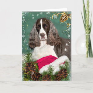 Leber und Weiß English Springer Weihnachtskarte Feiertagskarte