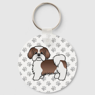Leber und Weiß Shih Tzu Süßer Cartoon-Hund Schlüsselanhänger