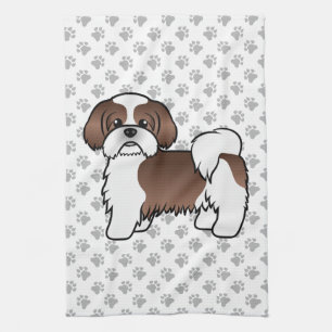 Leber und weißer Shih Tzu süßer Cartoon-Hund Geschirrtuch