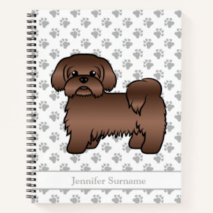 Leberbrauner Shih Tzu Süßer Cartoon-Hund & Name Notizbuch