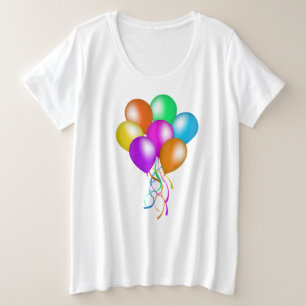 Lebhaft farbiger Haufen von Balloons Streamers Große Größe T-Shirt