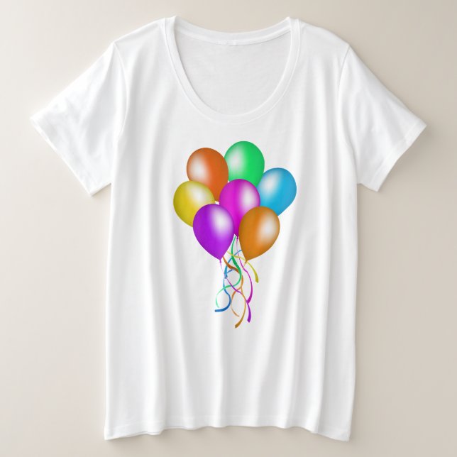 Lebhaft farbiger Haufen von Balloons Streamers Große Größe T-Shirt (Design vorne)