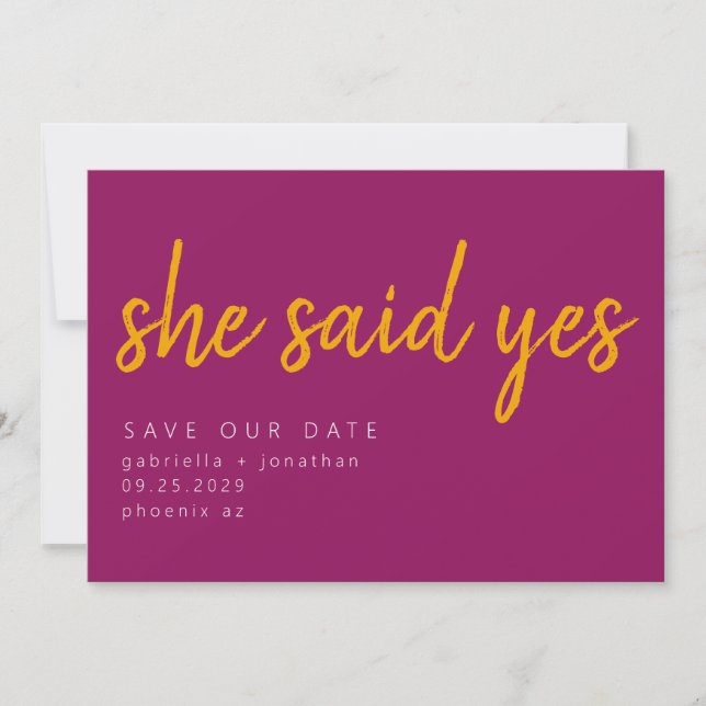 Lebhaft Minimalistisch sagte sie Yes Pink Orange Save The Date (Vorderseite)