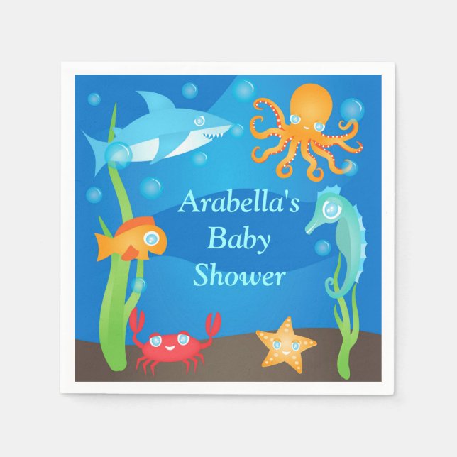 Lebhaft unter der Sea Baby Dusche Napkin Serviette (Vorderseite)