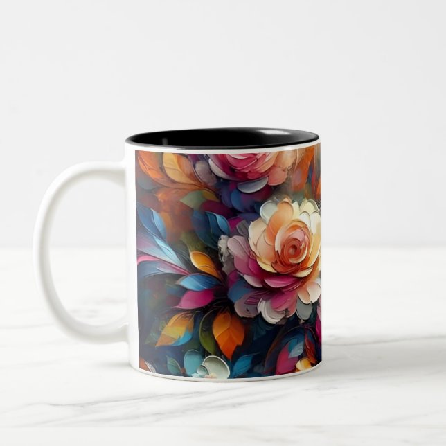 Lebhafte 3D-Abstrakte Flora-Öl-Textur Zweifarbige Tasse (Links)