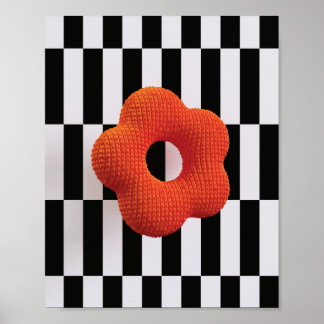 Lebhafte 3D-Blume in Orange und Schwarz/Weiß - Dru Poster