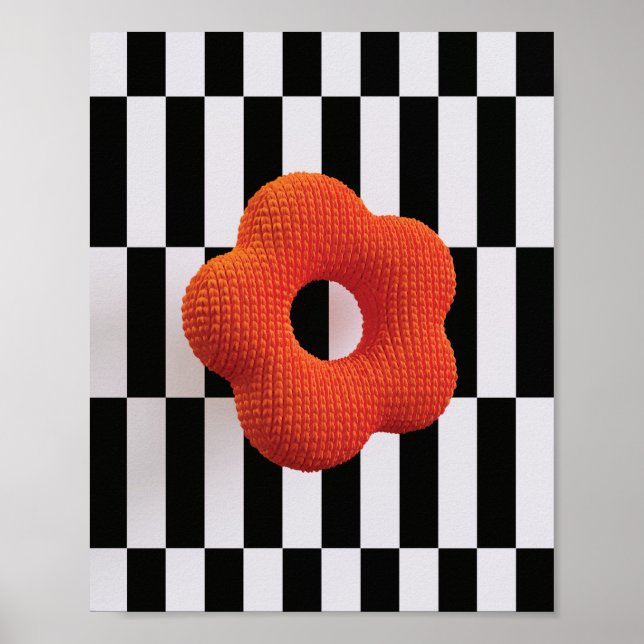 Lebhafte 3D-Blume in Orange und Schwarz/Weiß - Dru Poster (Vorne)