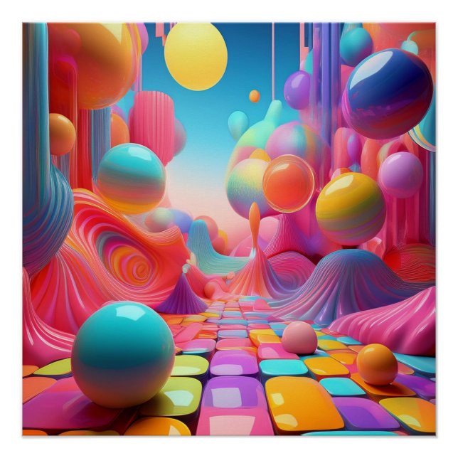 Lebhafte 3D-Fantasie Abstrakt - Farbenfrohe Kunst Poster (Vorderseite)