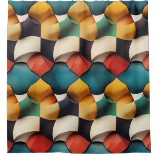 Lebhafte 3D-Petalwave Geometrie in fett Farbe Duschvorhang