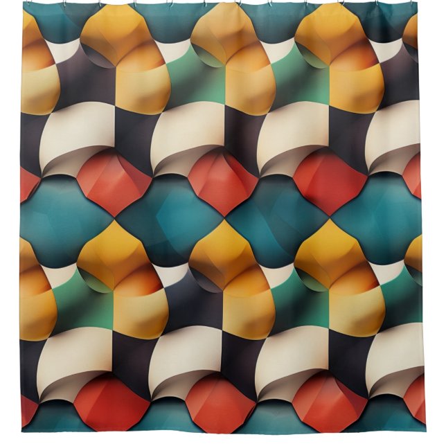 Lebhafte 3D-Petalwave Geometrie in fett Farbe Duschvorhang (Vorderseite)