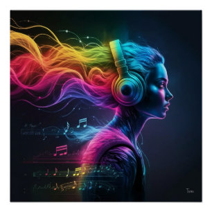 Lebhafte 3D-Wassermalerei mit schwirbelnden Muster Poster