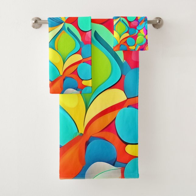 Lebhafte Abstrakte Blumenexplosion Badhandtuch Set (Insitu)