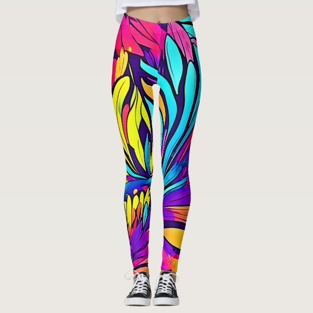 Lebhafte Abstrakte Blüte Leggings (Vorderseite)