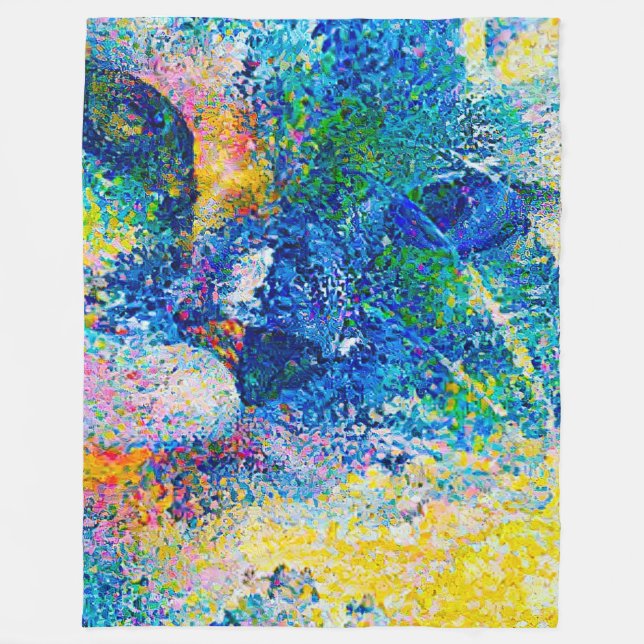 Lebhafte Abstrakte Cat Art Print Fleecedecke (Vorderseite)