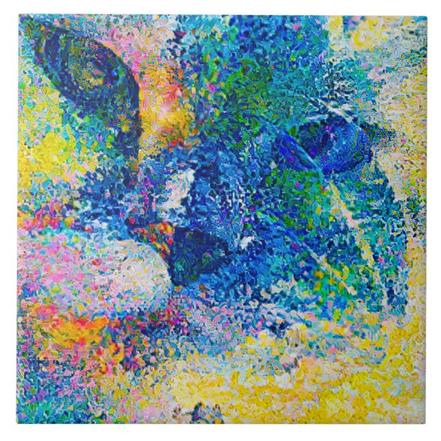 Lebhafte Abstrakte Cat Art Print Fliese (Vorderseite)
