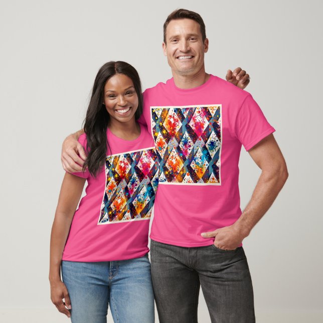 Lebhafte Abstrakte Diamantmuster T-Shirt (Unisex)
