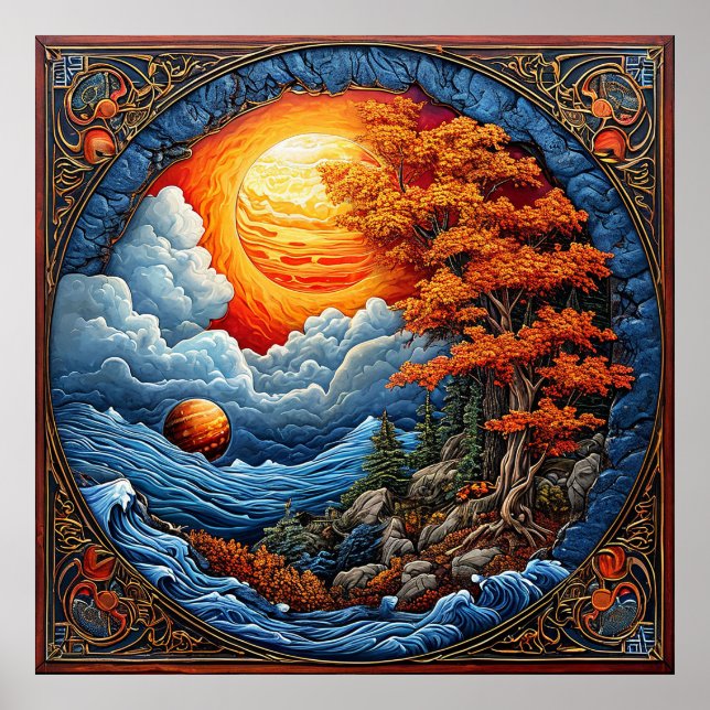 Lebhafte Abstrakte Fantasy Landschaft Poster (Vorne)