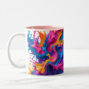 Lebhafte Abstrakte Fluid Art - Color Splash Design Zweifarbige Tasse